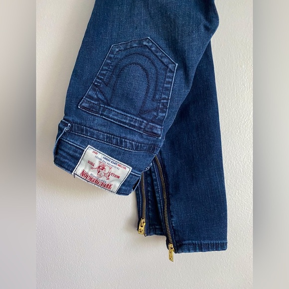 $229‼️TRUE RELIGION Super Skinny Jeans Buddha Big Stitch Ankle Mid Rise Y2K Dark - Picture 2 of 11